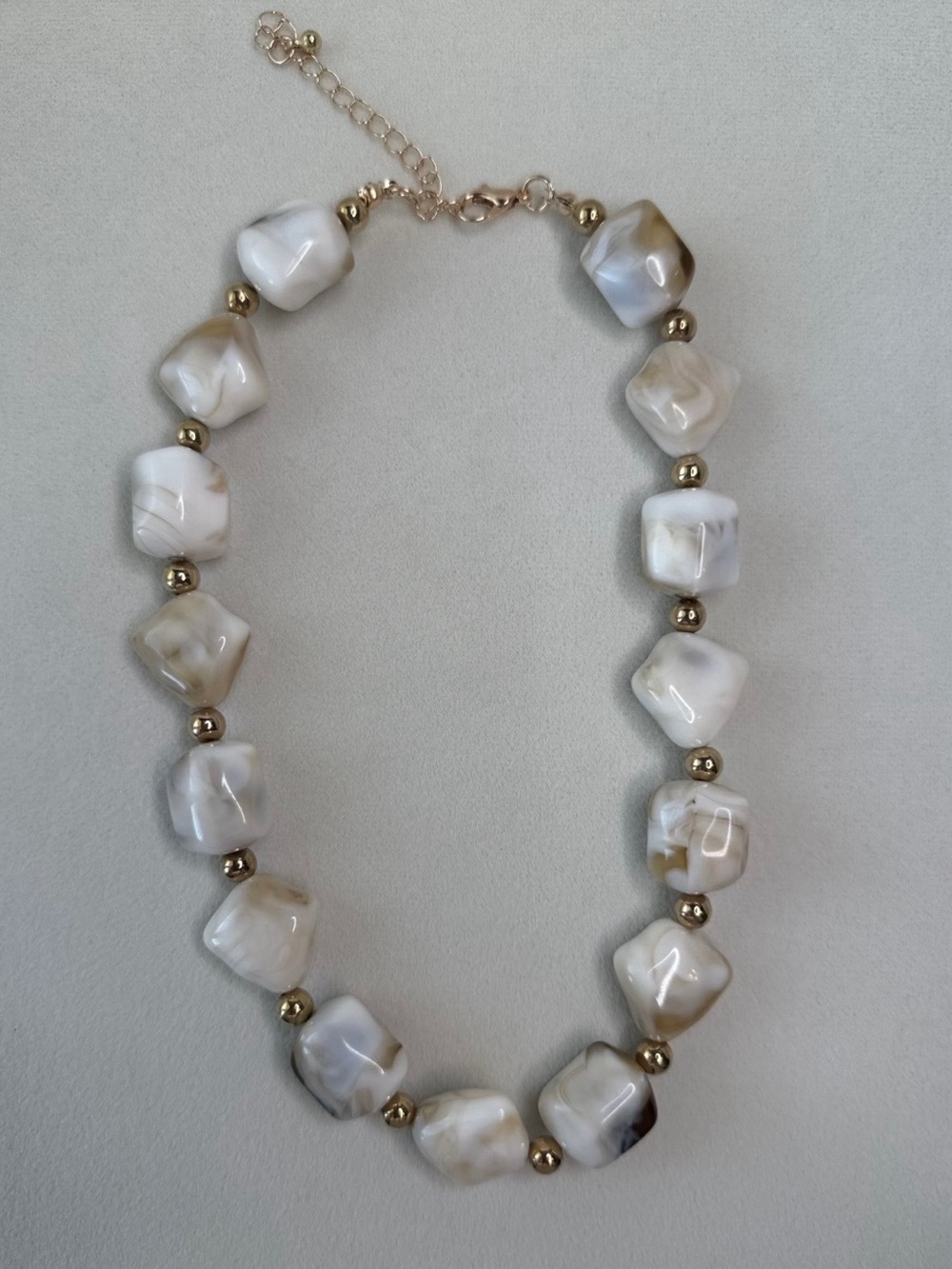 Neutral Cream Bead Necklace with Gold Accents